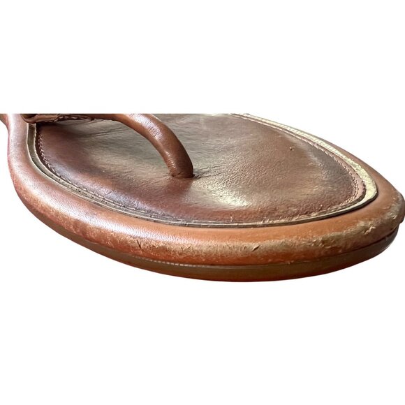 Tory Burch Emma T-Strap Flat Sandals – Brown Leather with Gold Logo – Women’s Si - Picture 10 of 13
